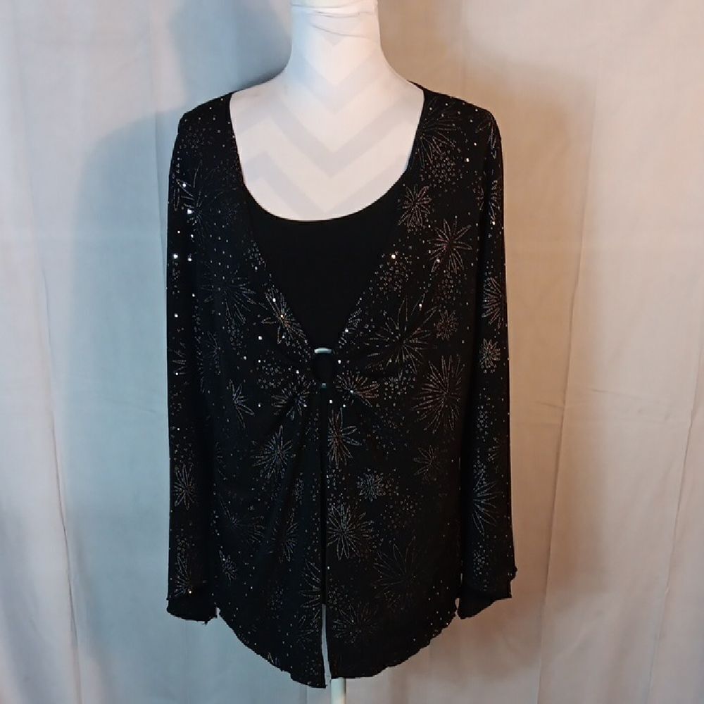 Dressbarn Petite Black Sparkle Blouse